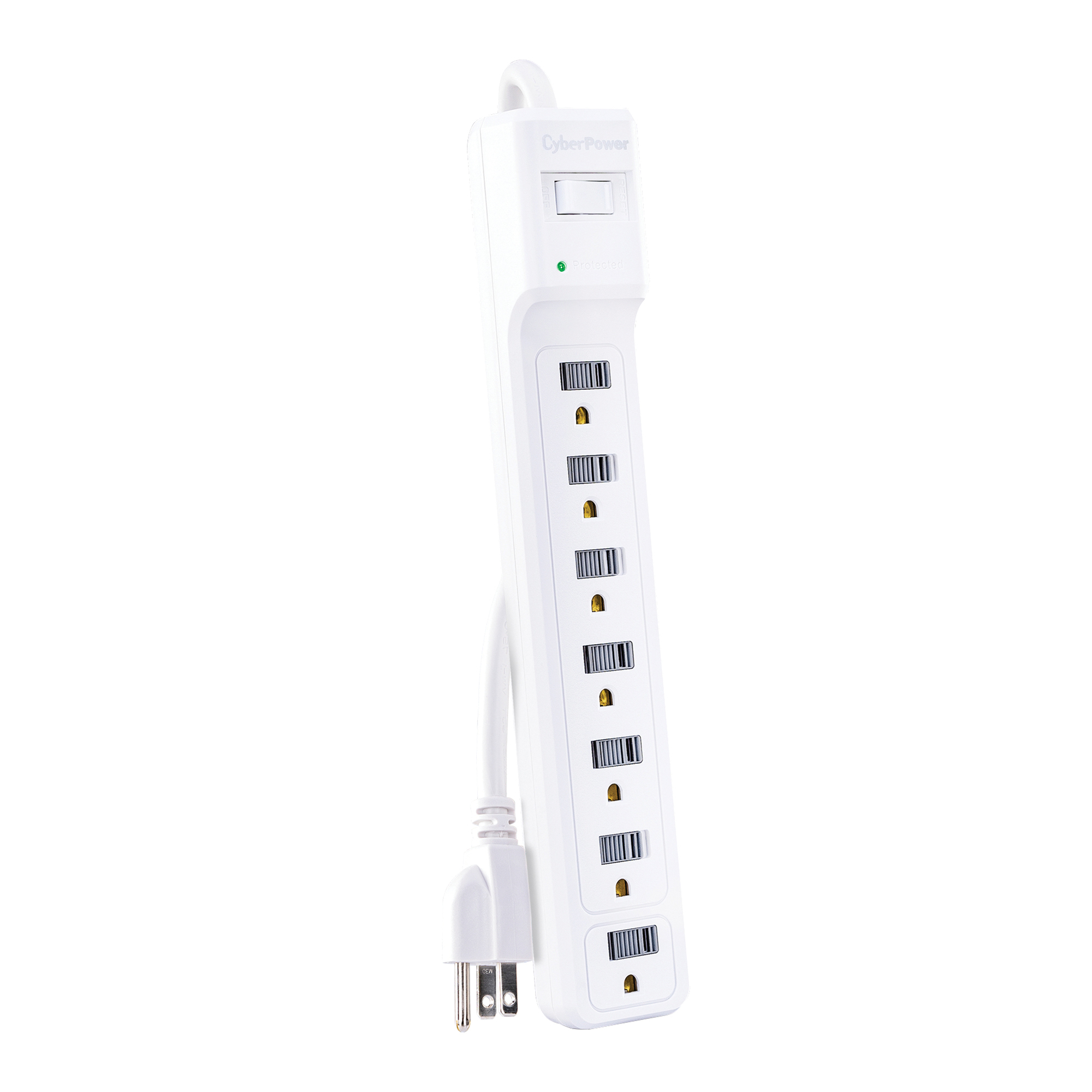 CyberPower Essential Series, Essential Series 7-Outlet Power Strip, Cord Length 4 ft, Cable Gauge 14 Amps 15 Model# B704
